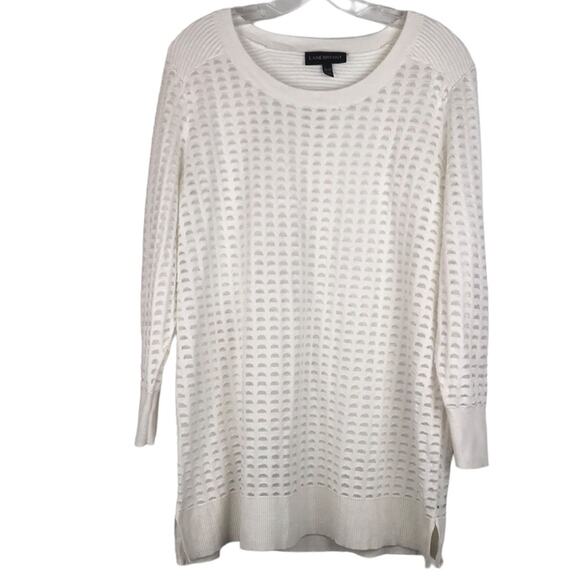 Lane Bryant Long Sleeve Knit Tunic Top White Ivory Sheer Mesh Arch Pattern 18/20 - Picture 1 of 11